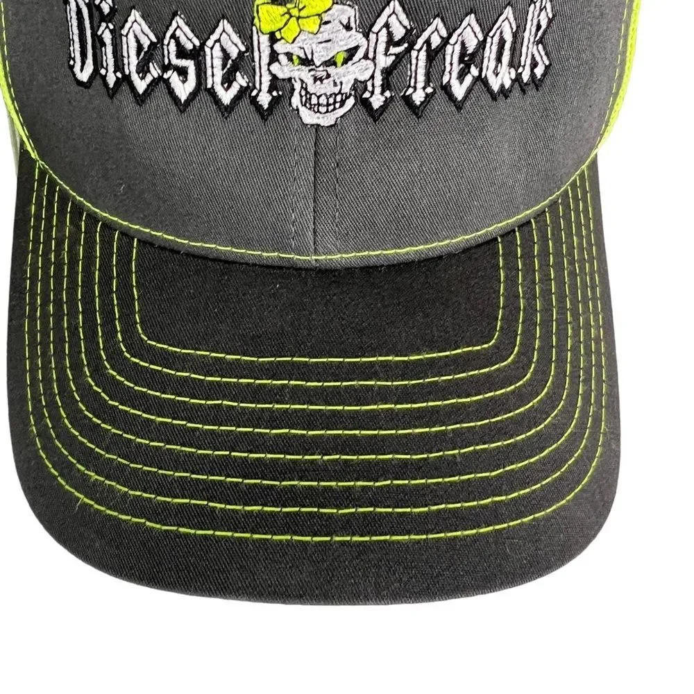 Diesel Freak Snap Back Hat Richardson Style 112 Neon Green Gray Mesh